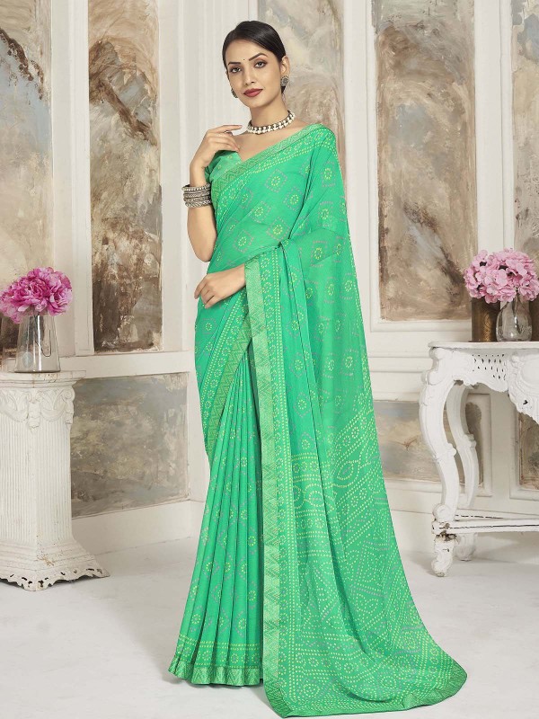 Light Green Chiffon Printed Saree